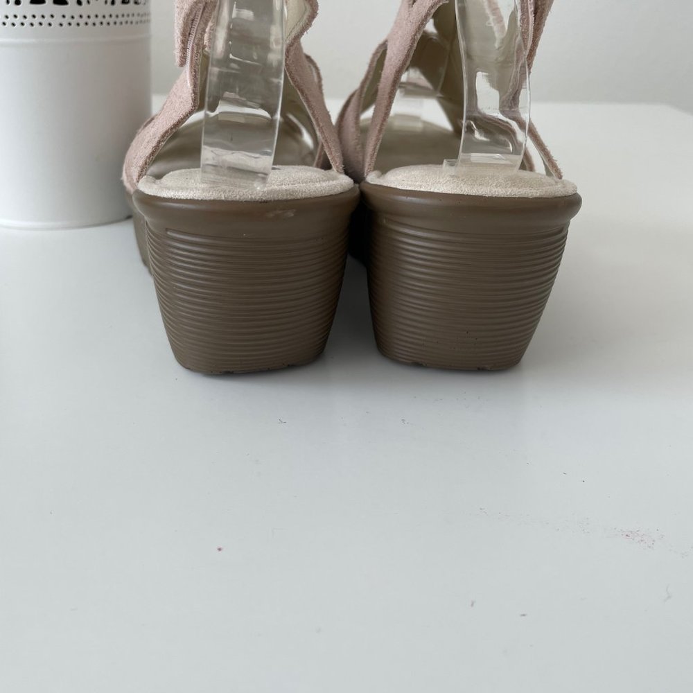 Skechers Suede Peep Toe Blush Pink Sling Back Sandal Wedges Memory Foam - Picture 3 of 14